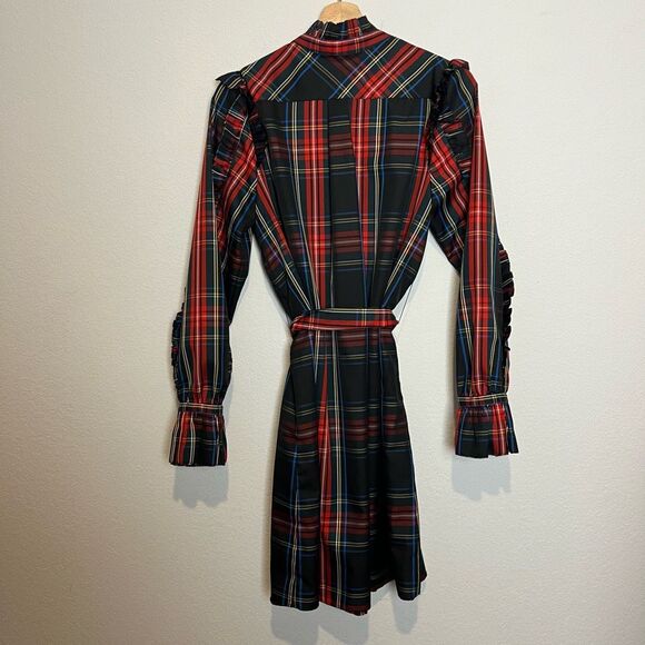 J. Crew Stewart Tartan Plaid Ruffle Neck Mini Shirt Dress Women's Size Small - Picture 4 of 5